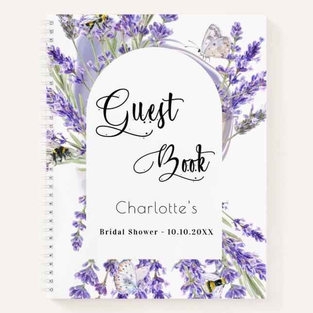 Gästebuch Brautparty lavender violet florale Notizbuch (Vorderseite)
