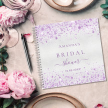 Gästebuch Brautparty Silber lila Glitzer