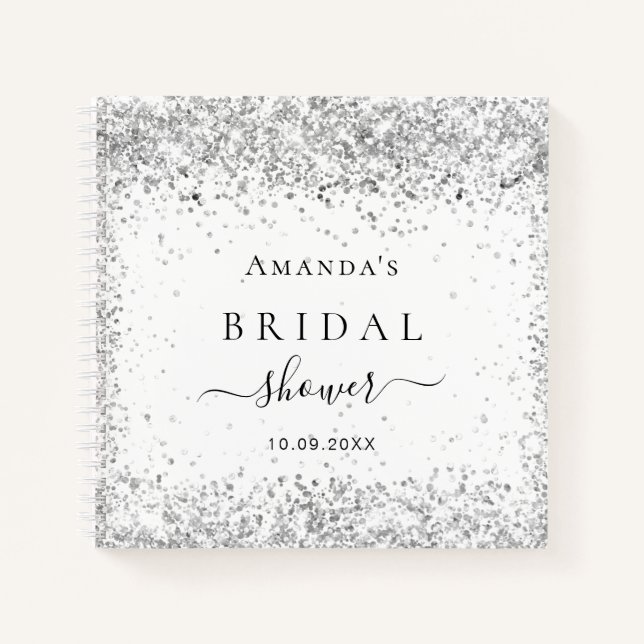 Gästebuch Brautparty white silber Glitzer Notizbuch (Vorderseite)