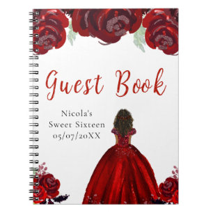 Gästebuch Dark Skin Prinzessin Rot Sweet Sixteen Notizblock