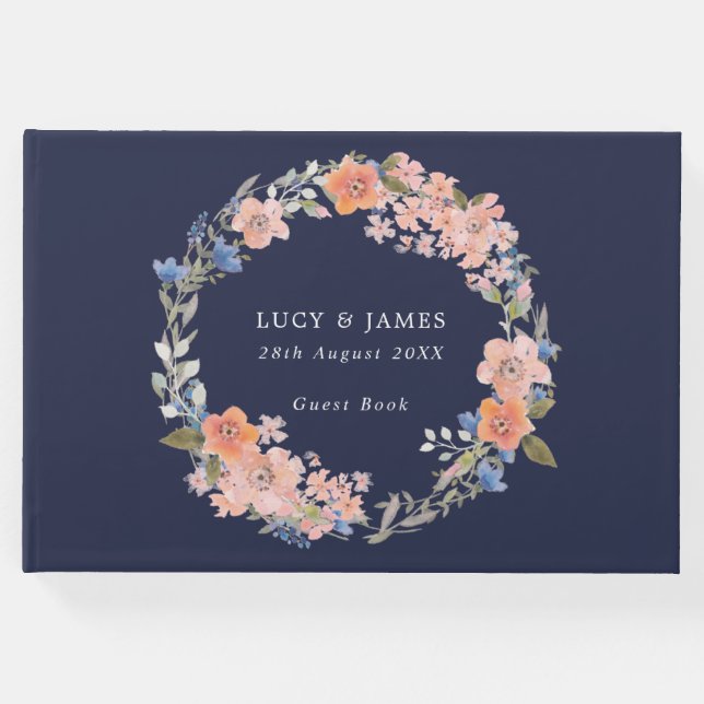 Gästebuch der Marine und des Peach Floral Wreath (Vorderseite)