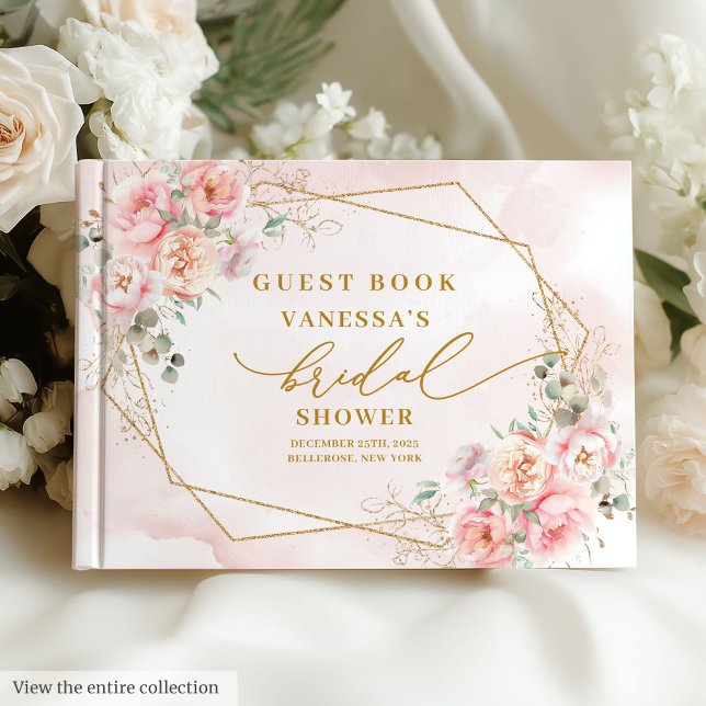 Gästebuch des Brautparty in Rosa (Elegant blush gold floral bridal shower guest book

)