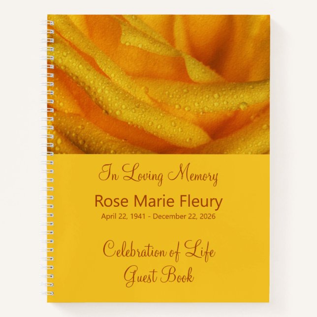 Gästebuch des Yellow Rose Memorial Service Notizbuch (Vorderseite)