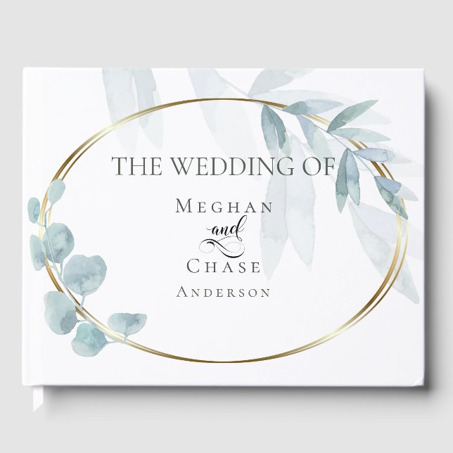 Gästebuch | Dusty Blue Watercolor Eucalyptus (Vorderseite)