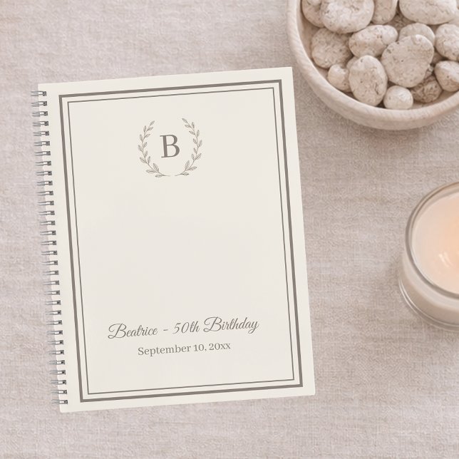 Gästebuch elfenbein taupe Monogramm Geburtstag Notizbuch (Von Creator hochgeladen)