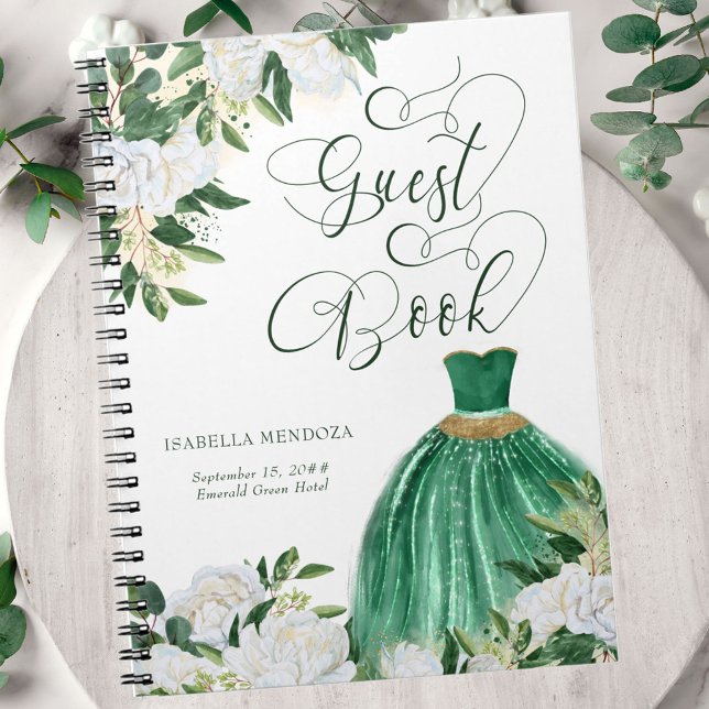 Gästebuch Emerald Green und Gold Princess Notizblock (Princess Ball Gown themed guest book from my Emerald Greenery and White Peony Collection)