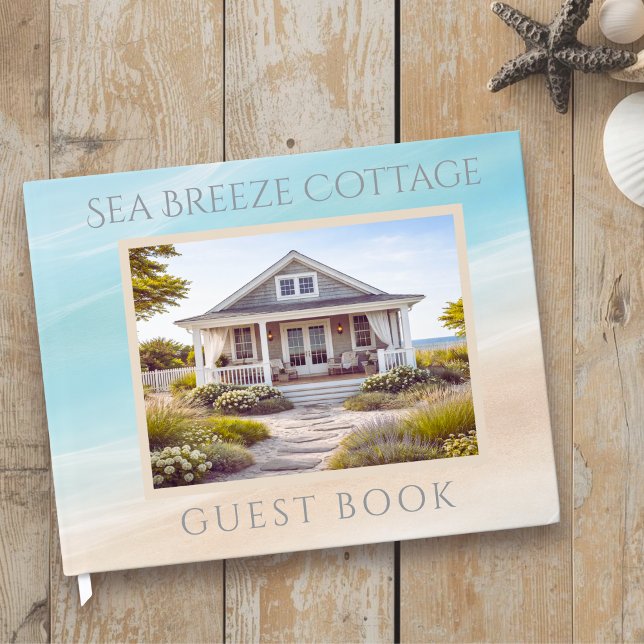 Gästebuch für Ferienhaus oder Strandhaus (coastal calm, sand and blue ocean guest book for short term rental)