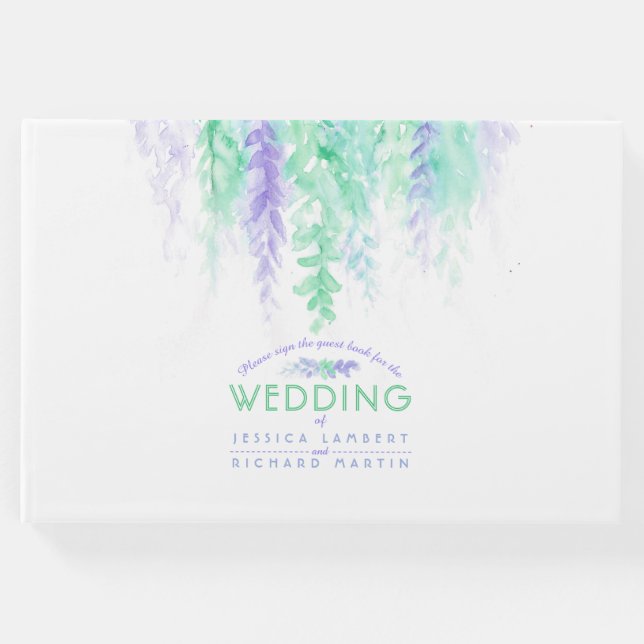 Gästebuch für Hochzeiten lila grüne Blume (Vorderseite)
