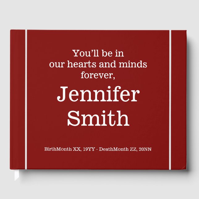 Gästebuch für respektive und einfache Memorial (Vorderseite)