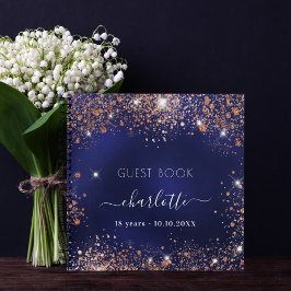Gästebuch Geburtstag blaue Rose Gold Glitzer Skrip Notizbuch