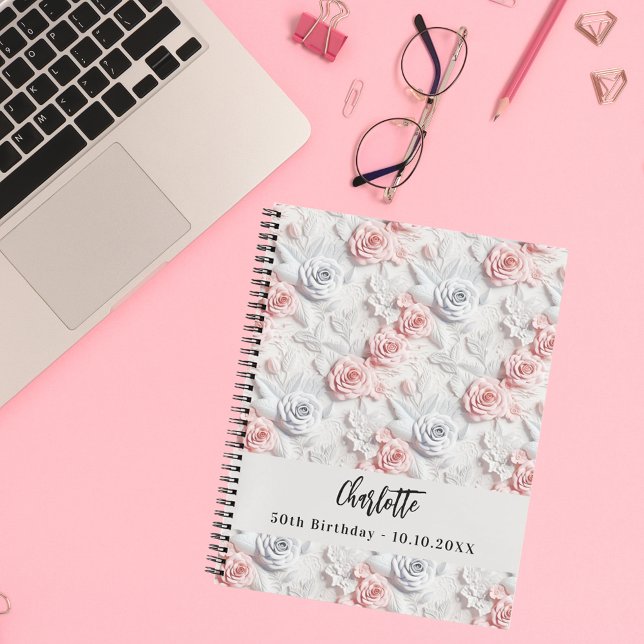 Gästebuch Geburtstag Blume rosa weiße Namen Notizbuch (Von Creator hochgeladen)