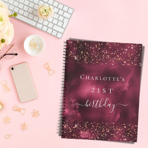 Gästebuch Geburtstag burgundy Rose Gold Glitzer Notizbuch