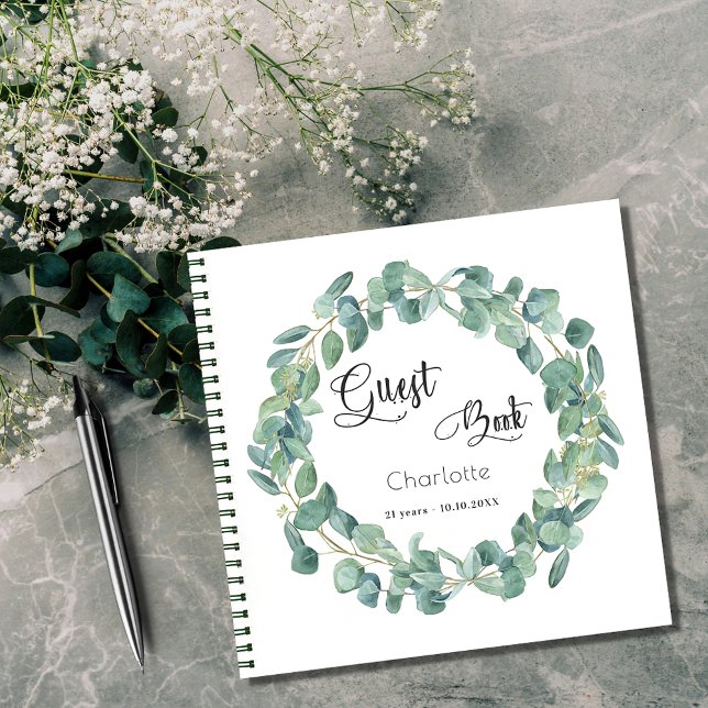 Gästebuch Geburtstag Eukalyptus Grünschrift Notizbuch (Von Creator hochgeladen)