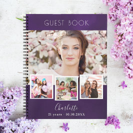 Gästebuch Geburtstag lila Foto Collage Notizbuch