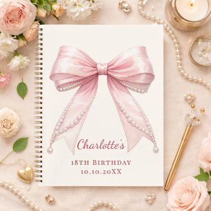 Gästebuch Geburtstag rosa Schleife elfenbeinfarben Notizbuch