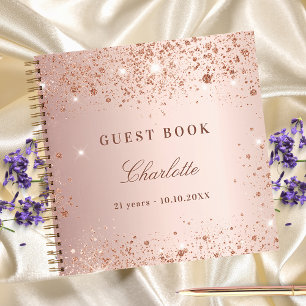 Gästebuch Geburtstag Rose Gold Glitzer Blütenname Notizbuch