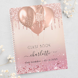 Gästebuch Geburtstag Rose gold Rosa Glitzer Notizbuch