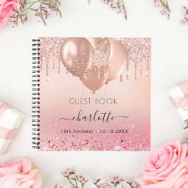 Gästebuch Geburtstag Rose gold Rosa Glitzer Notizbuch
