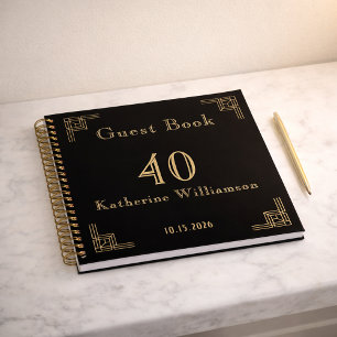 Gästebuch Geburtstag Schwarz Gold Art Deco Notizbuch