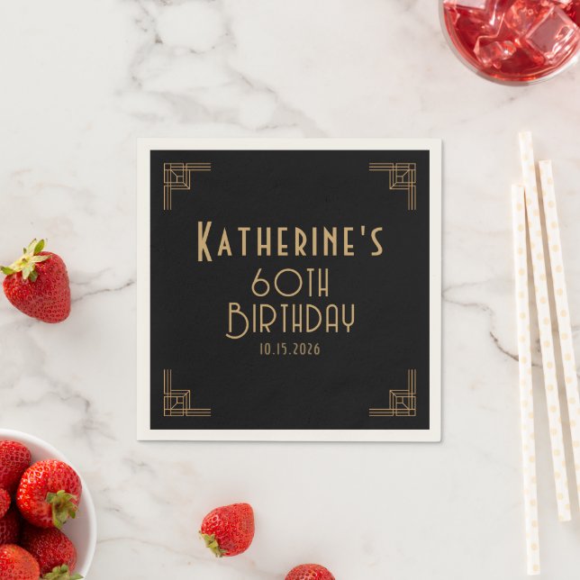 Gästebuch Geburtstag Schwarz Gold Art Deco Serviette (Beispiel)