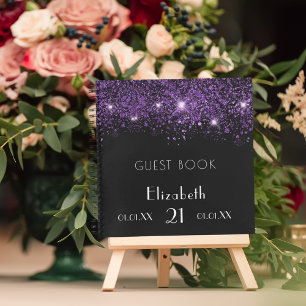 Gästebuch Geburtstag schwarz violett Glitter Monog Notizbuch