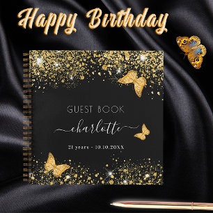 Gästebuch Geburtstag schwarze Goldschmetterlinge G Notizbuch