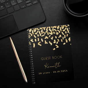 Gästebuch Geburtstag schwarzes Gold Konfetti Notizblock