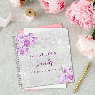 Gästebuch Geburtstag silber pinkfarbene violette B Notizbuch