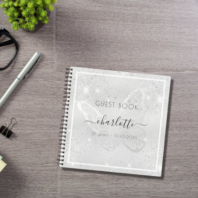 Gästebuch Geburtstag Silberschmetterling Glitzer Notizbuch (Von Creator hochgeladen)