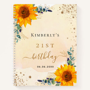 Gästebuch Geburtstag Sonnenblumen Eukalyptus Gold Notizbuch