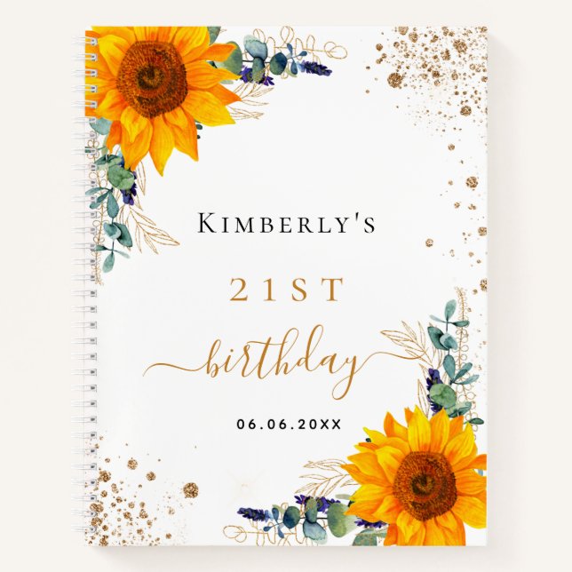 Gästebuch Geburtstag Sonnenblumen Eukalyptus Notizbuch (Vorderseite)