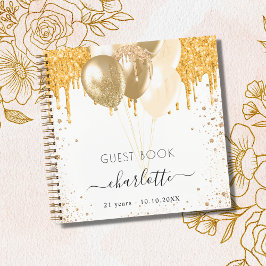 Gästebuch Geburtstag Weißgold Glitzer Ballons Notizbuch