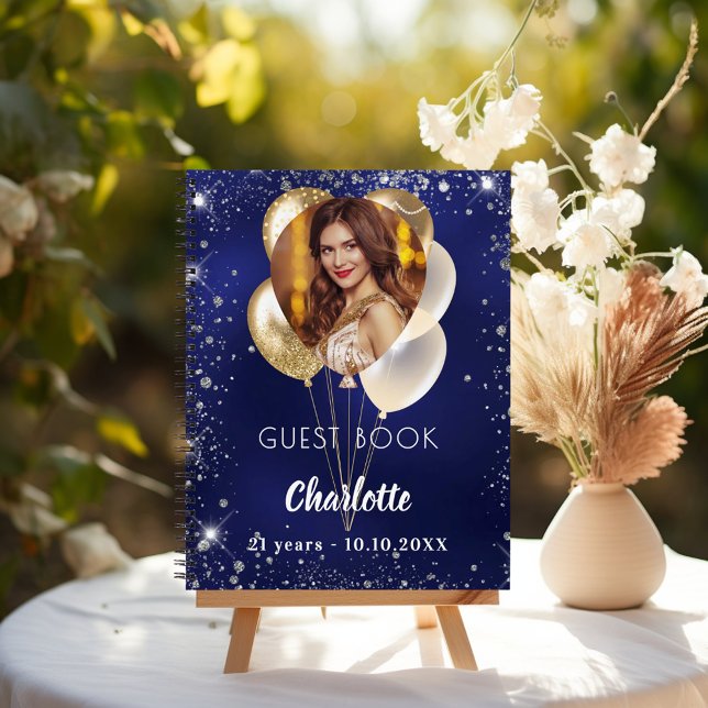 Gästebuch Geburtstagsnavin Goldballons aus blauem  Notizblock (Von Creator hochgeladen)