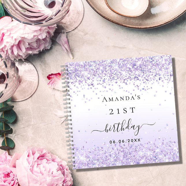 Gästebuch Geburtstagsparty violett-weiß Glitzer Notizbuch (Von Creator hochgeladen)