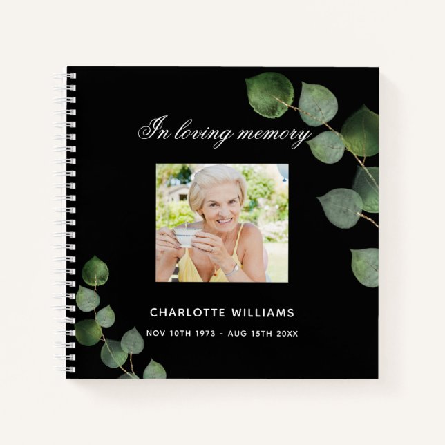 Gästebuch-Gedenkfeier ecalyptus schwarz Notizbuch (Vorderseite)