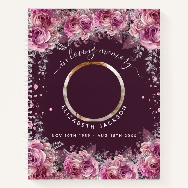 Gästebuch-Gedenkstätte burgundy florals Foto Beerd Notizbuch (Vorderseite)