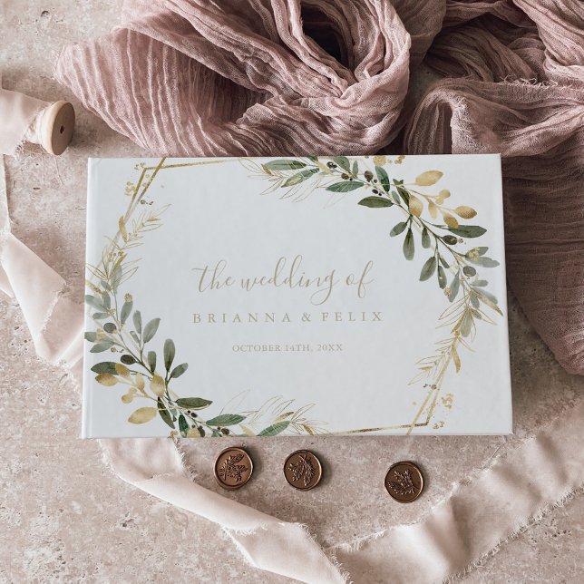 Gästebuch Geometric Gold Greenery Hochzeit im Herb (Von Creator hochgeladen)