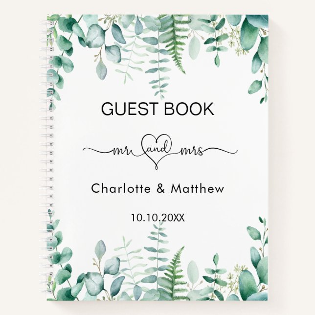 Gästebuch Hochzeit Eukalyptus grün mr mrs Notizbuch (Vorderseite)
