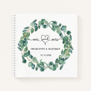 Gästebuch Hochzeit Eukalyptus-Wraath mr mrs herz Notizbuch