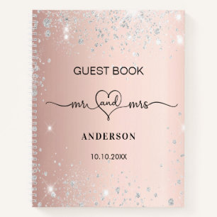 Gästebuch Hochzeit Rose Gold Silber Glitzer Herz Notizbuch