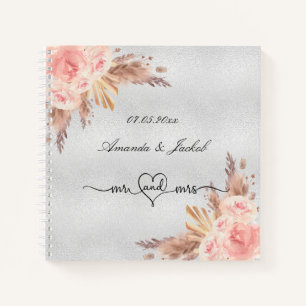 Gästebuch Hochzeit rot florale Pampas Silber Notizbuch