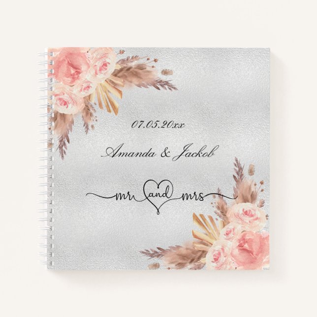 Gästebuch Hochzeit rot florale Pampas Silber Notizbuch (Vorderseite)