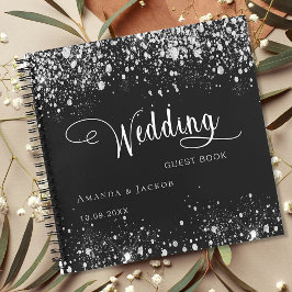 Gästebuch Hochzeit schwarz silber Glitzer Namen Notizbuch