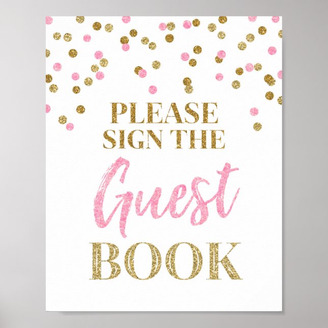 Gästebuch Hochzeit Sign Gold Pink Confetti (Vorne)