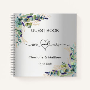 Gästebuch Hochzeit silber eucalyptus mr mrs Notizbuch