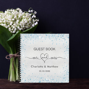 Gästebuch Hochzeit silberblau Glitzer mr mrs Name Notizbuch