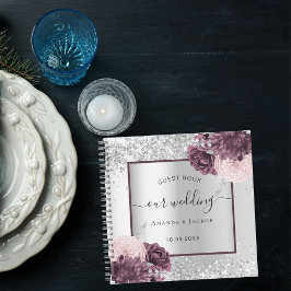 Gästebuch Hochzeit Silberburgund Blume Notizbuch