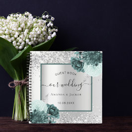 Gästebuch Hochzeit silberne grüne Flora Notizbuch