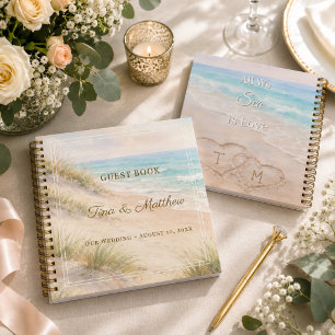 Gästebuch Hochzeit Strand Herzen Sand Monogramm  Notizbuch
