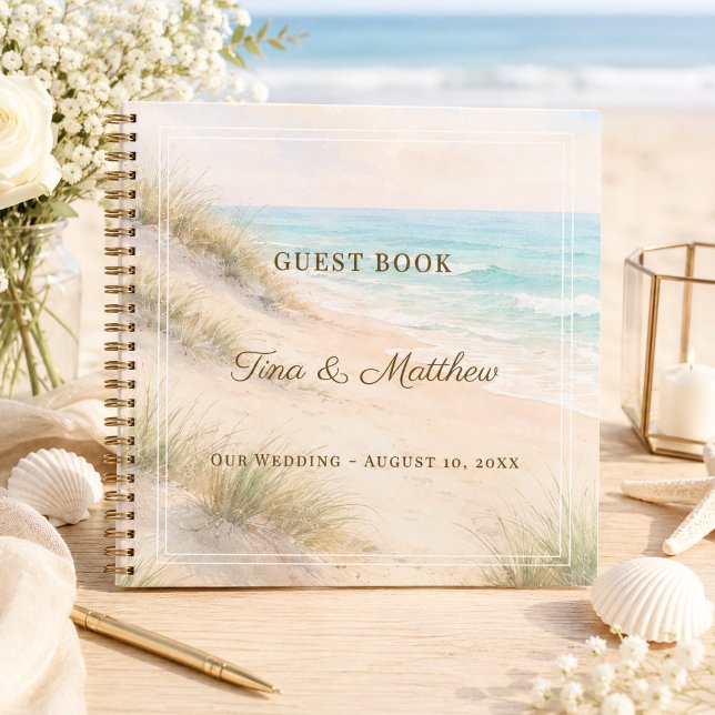 Gästebuch Hochzeit Strand Herzen Sand Monogramm  Notizbuch (Von Creator hochgeladen)